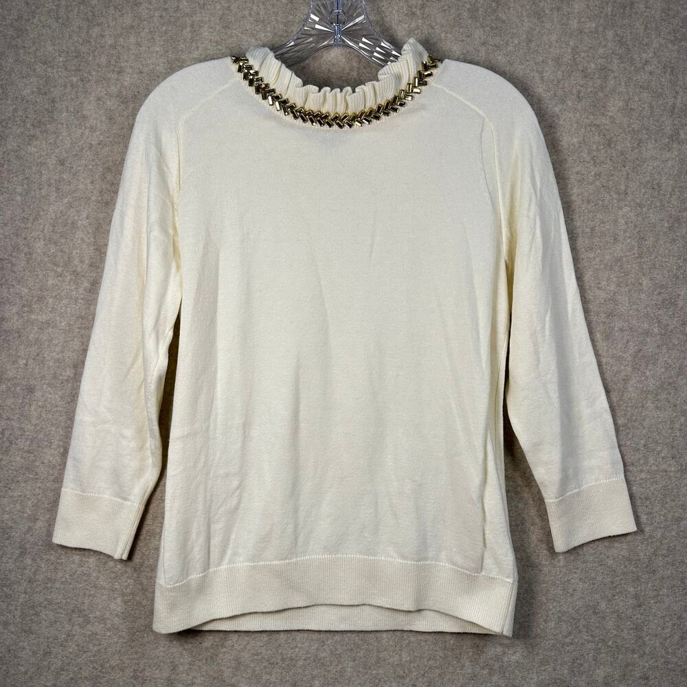 RSVP by Talbots Sweater Women Size Small Cream Embellished Ruffle Cashmere Blend